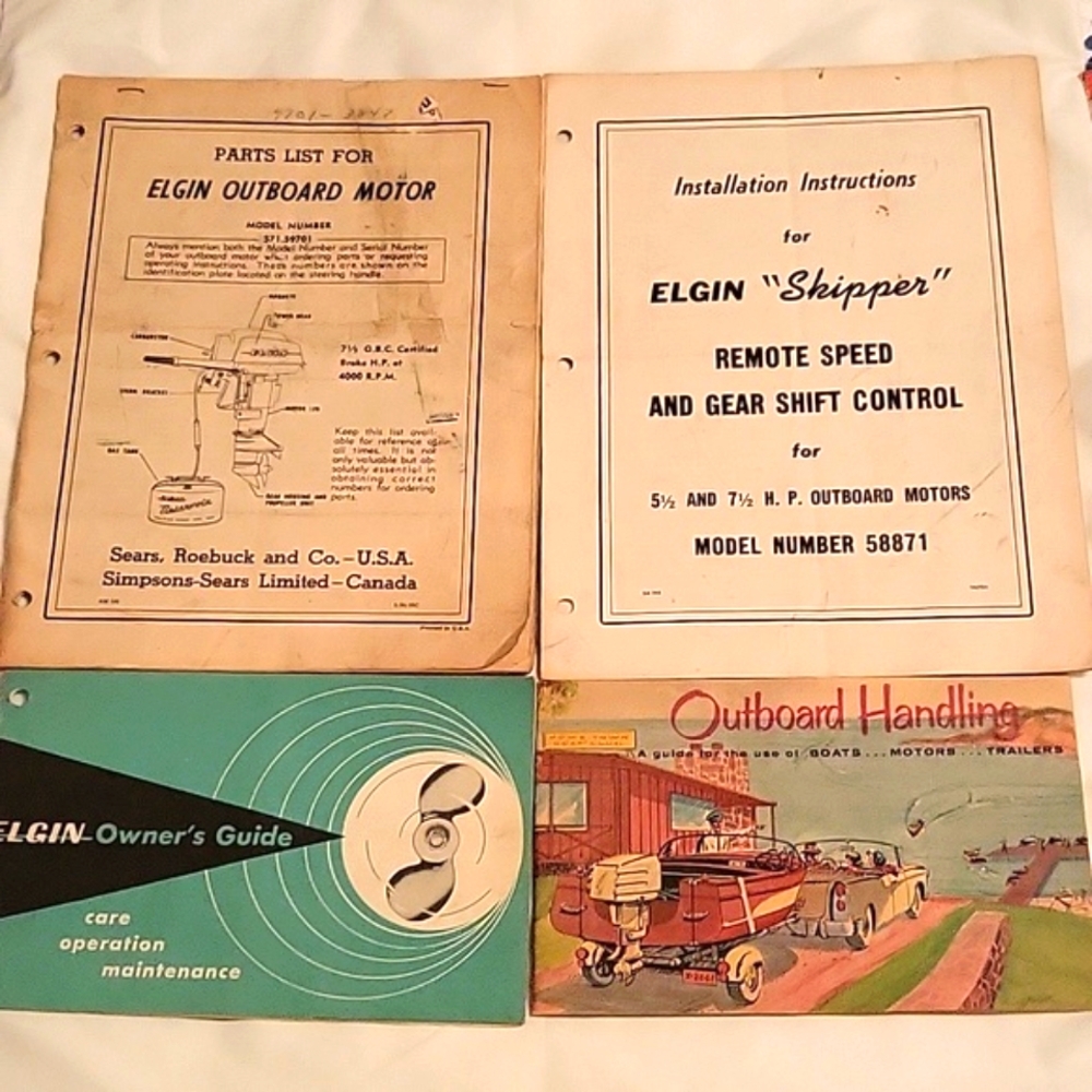 Boating Ephemera Elgin Outboard Motor Parts List/Owner's Guide/Outboard Handling